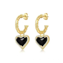 Shangjie Oem Anillo Luxo de luxo Novos Brincos Moda Vintage Black Heart Zircon Brincos Mulheres Charme Brincos de ouro